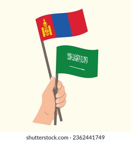 Flags of Mongolia and Saudi Arabia, Hand Holding flags