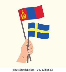 Banderas de Mongolia y Suecia, banderas de mano