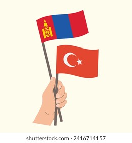Flags of Mongolia and Turkey, Hand Holding flags