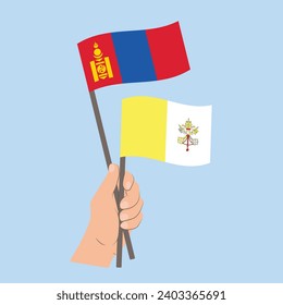 Flags of Mongolia and Vatican City, Hand Holding flags