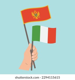 Flags of Montenegro and Italy, Hand Holding flags