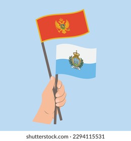 Flags of Montenegro and San Marino, Hand Holding flags