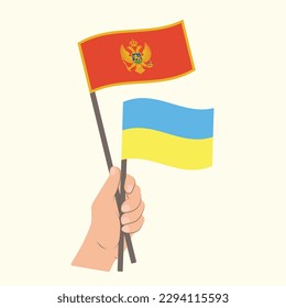 Flags of Montenegro and Ukraine, Hand Holding flags