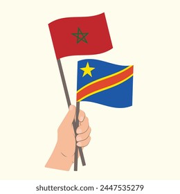 Flags of Morocco and the Democratic Republic of the Congo, Hand Holding flags