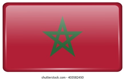 Flags of Morocco in the form of a magnet on refrigerator with reflections light. Vector illustration