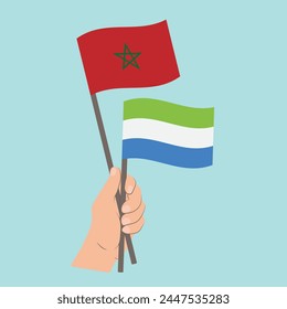 Flags of Morocco and Sierra Leone, Hand Holding flags