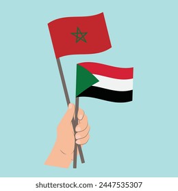 Flags of Morocco and Sudan, Hand Holding flags