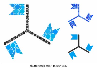 Flags mosaic of circle elements in various sizes and color tints, based on flags icon. Vector circle elements are united into blue mosaic. Dotted flags icon in usual and blue versions.