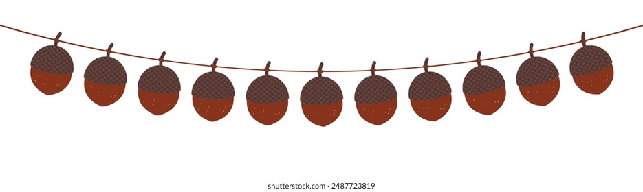 Flags with motifs of pumpkins, mushrooms, acorns, and, maple leaves for autumn decoration on transparent background. Flag decoration for thanksgiving day.