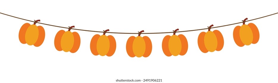 Flags with motifs of pumpkins, mushrooms, acorns, and, maple leaves for autumn decoration on transparent background. Flag decoration for thanksgiving day.