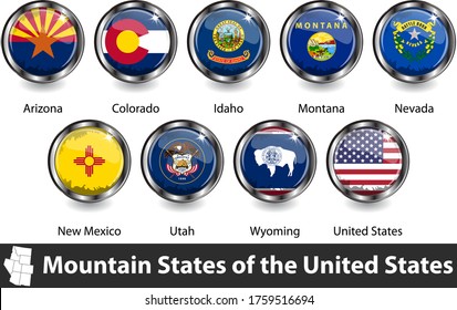 Flags of Mountain States region in the United States. Vector image