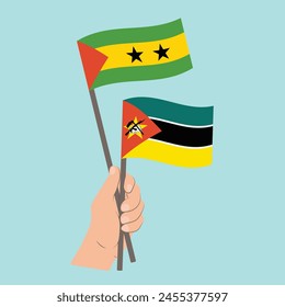 Flags of São Tomé and Príncipe and Mozambique, Hand Holding flags
