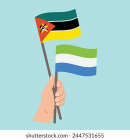 Flags of Mozambique and Sierra Leone, Hand Holding flags