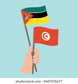 Flags of Mozambique and Tunisia, Hand Holding flags