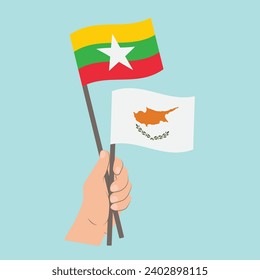 Flags of Myanmar and Cyprus, Hand Holding flags