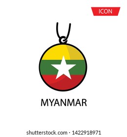 Flags of myanmar in the form of circular pendants icon  isolated on white background.