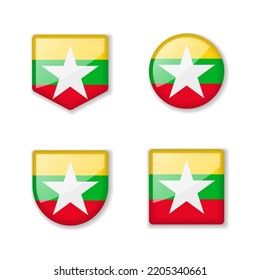Flags of Myanmar - glossy collection. Set of vector illustrations