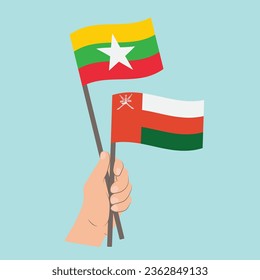 Flags of Myanmar and Oman, Hand Holding flags