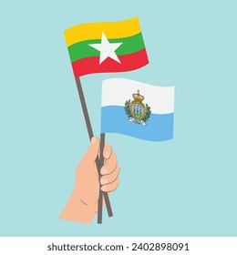 Flags of Myanmar and San Marino, Hand Holding flags