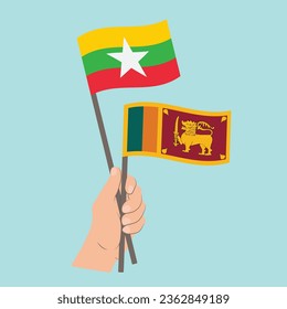 Banderas de Myanmar y Sri Lanka, portando banderas