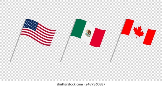 Banderas de los países del TLCAN Canadá, Estados Unidos de América y México