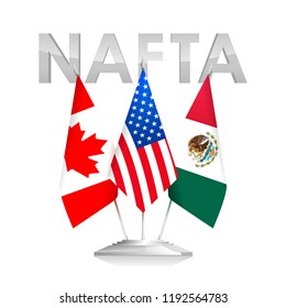 Banderas de Canadá, Estados Unidos y México, países del TLCAN. El Tratado de Libre Comercio de América del Norte. Ilustración de vectores de noticias políticas y económicas