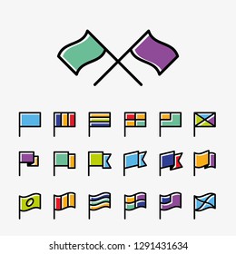 Flags, Nation Flag, Flag pole and Flags wave vector icon set