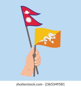 Flags of Nepal and Bhutan, Hand Holding flags