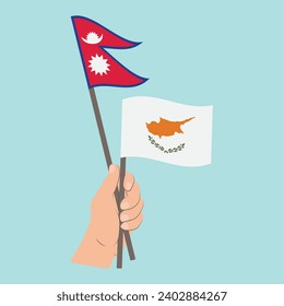 Flags of Nepal and Cyprus, Hand Holding flags