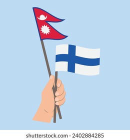 Flags of Nepal and Finland, Hand Holding flags