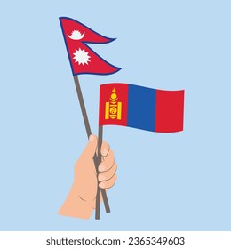 Flags of Nepal and Mongolia, Hand Holding flags