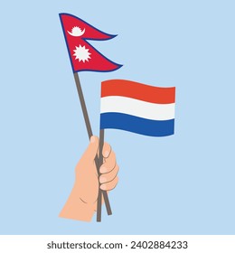 Flags of Nepal and the Netherlands, Hand Holding flags