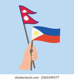 Flags of Nepal and the Philippines, Hand Holding flags