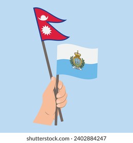 Flags of Nepal and San Marino, Hand Holding flags