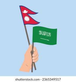 Flags of Nepal and Saudi Arabia, Hand Holding flags