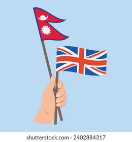 Banderas de Nepal y el Reino Unido, con banderas de mano