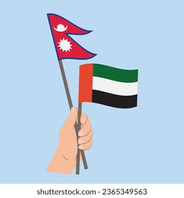 Flaggen von Nepal und den Vereinigten Arabischen Emiraten, Flaggen von Hand