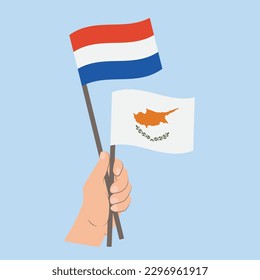 Flags of the Netherlands and Cyprus, Hand Holding flags