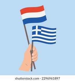 Flags of the Netherlands and Greece, Hand Holding flags