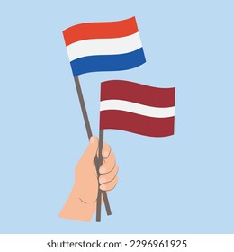 Flags of the Netherlands and Latvia, Hand Holding flags