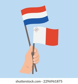 Flags of the Netherlands and Malta, Hand Holding flags