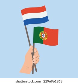 Flags of the Netherlands and Portugal, Hand Holding flags