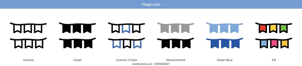 Flags New year Icon Set Vector