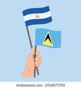 Flags of Nicaragua and Saint Lucia, Hand Holding flags