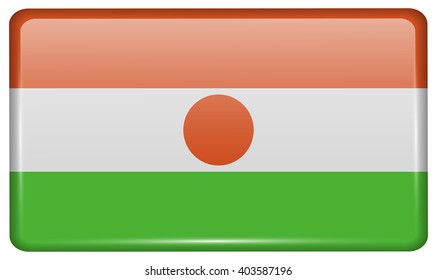 Flags of Niger in the form of a magnet on refrigerator with reflections light. Vector illustration