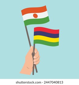 Flags of Niger and Mauritius, Hand Holding flags