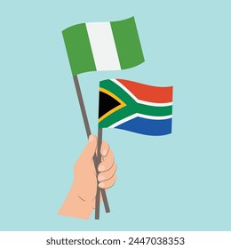 Flags of Nigeria and South Africa, Hand Holding flags