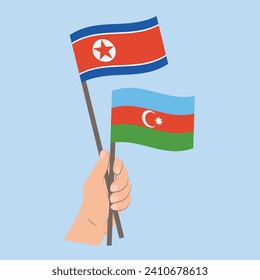 Flags of North Korea and Azerbaijan, Hand Holding flags