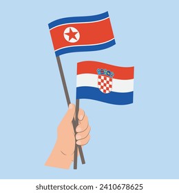 Flags of North Korea and Croatia, Hand Holding flags