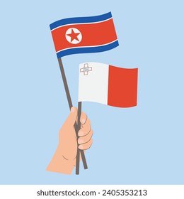 Flags of North Korea and Malta, Hand Holding flags